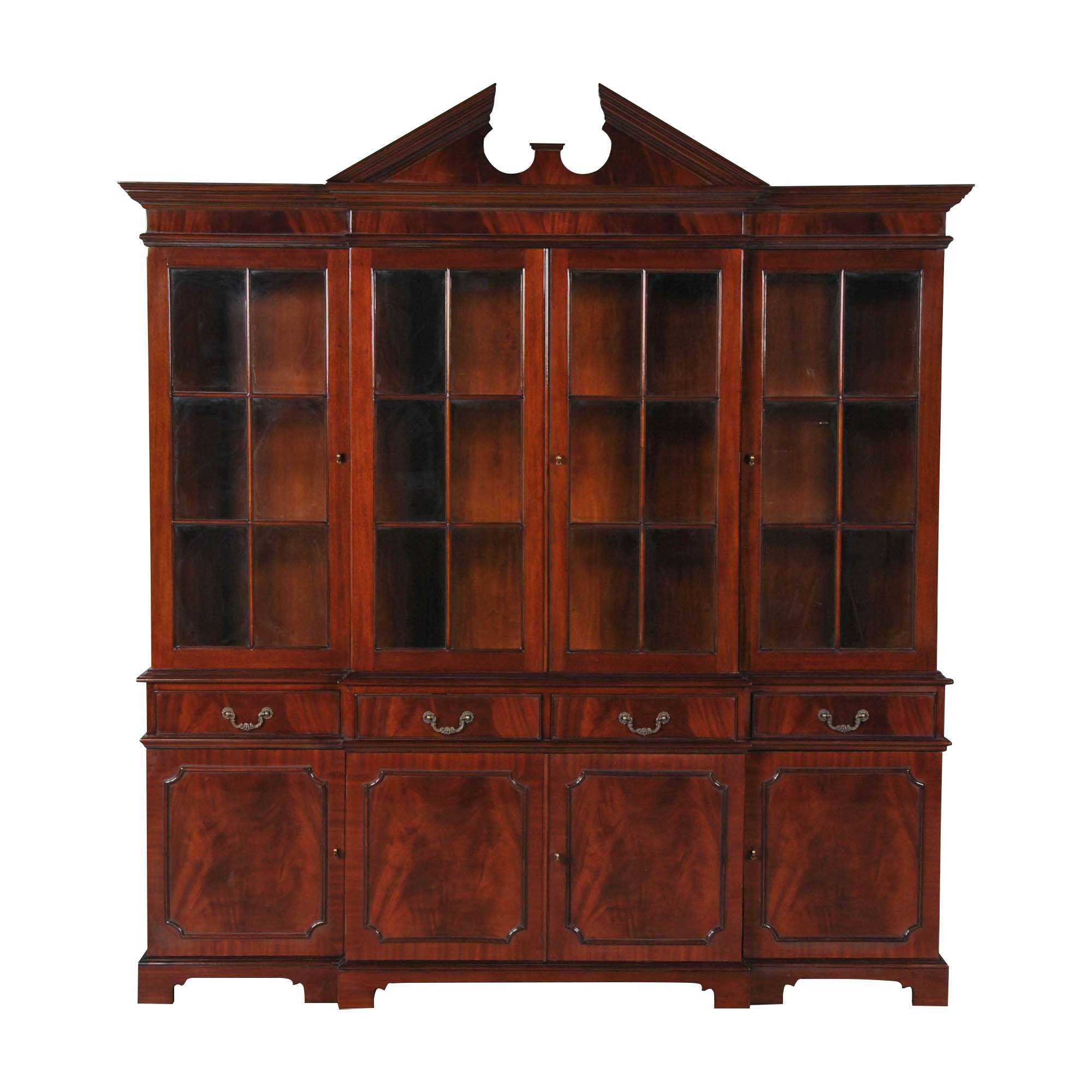 Breakfront Bookcase: Swan Neck Pediment and Four Door Design