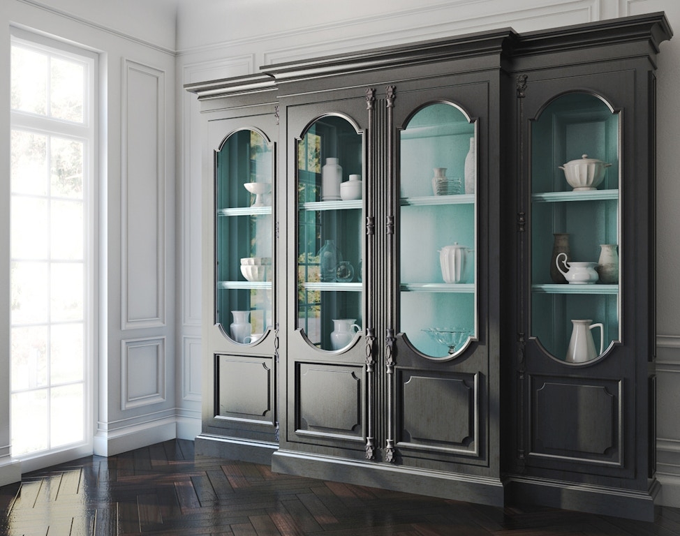 Breakfront Cabinet: Charcoal Grey with Light Teal Interior