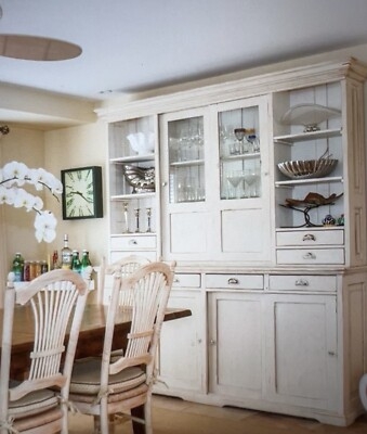 Breakfront Cabinet: Distressed Whitewash and Open Shelving