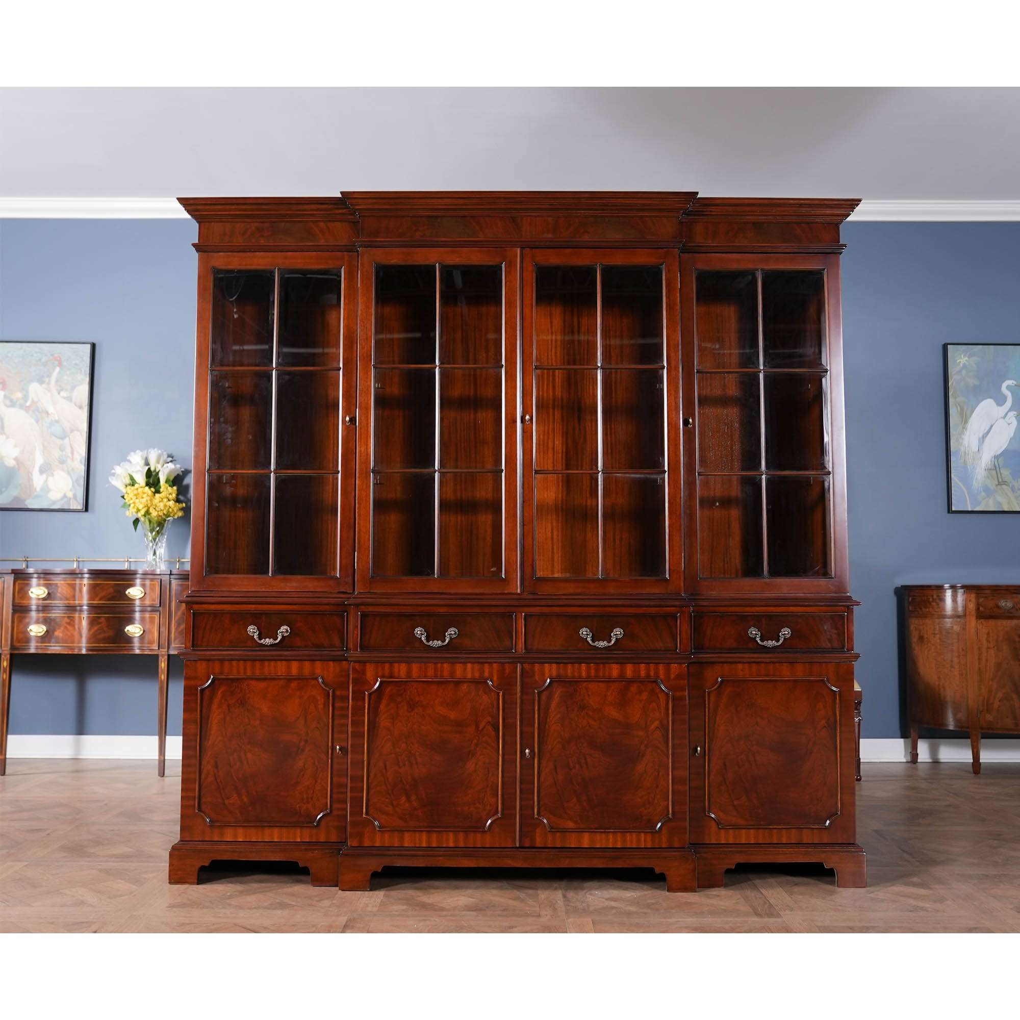Breakfront Cabinet: Six Door Silhouette in Polished Mahogany