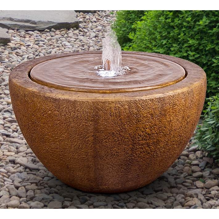 Bubbler Fountain Bronze Brown Bowl with Compact LED Light