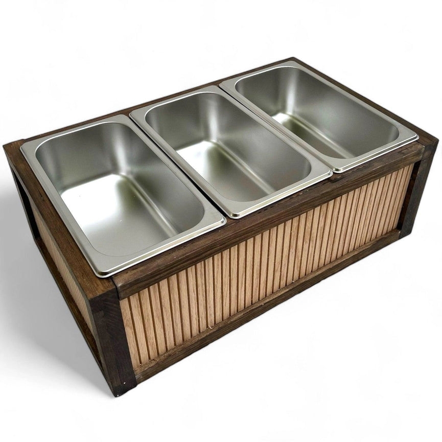 Buffet Riser: Dual Tone Wood Grooved Wood Food Display