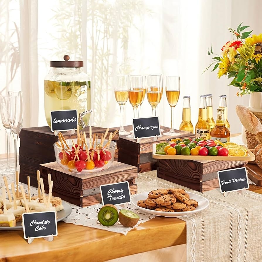 Buffet Risers: Charred Walnut Crate Style Wood Dessert Risers