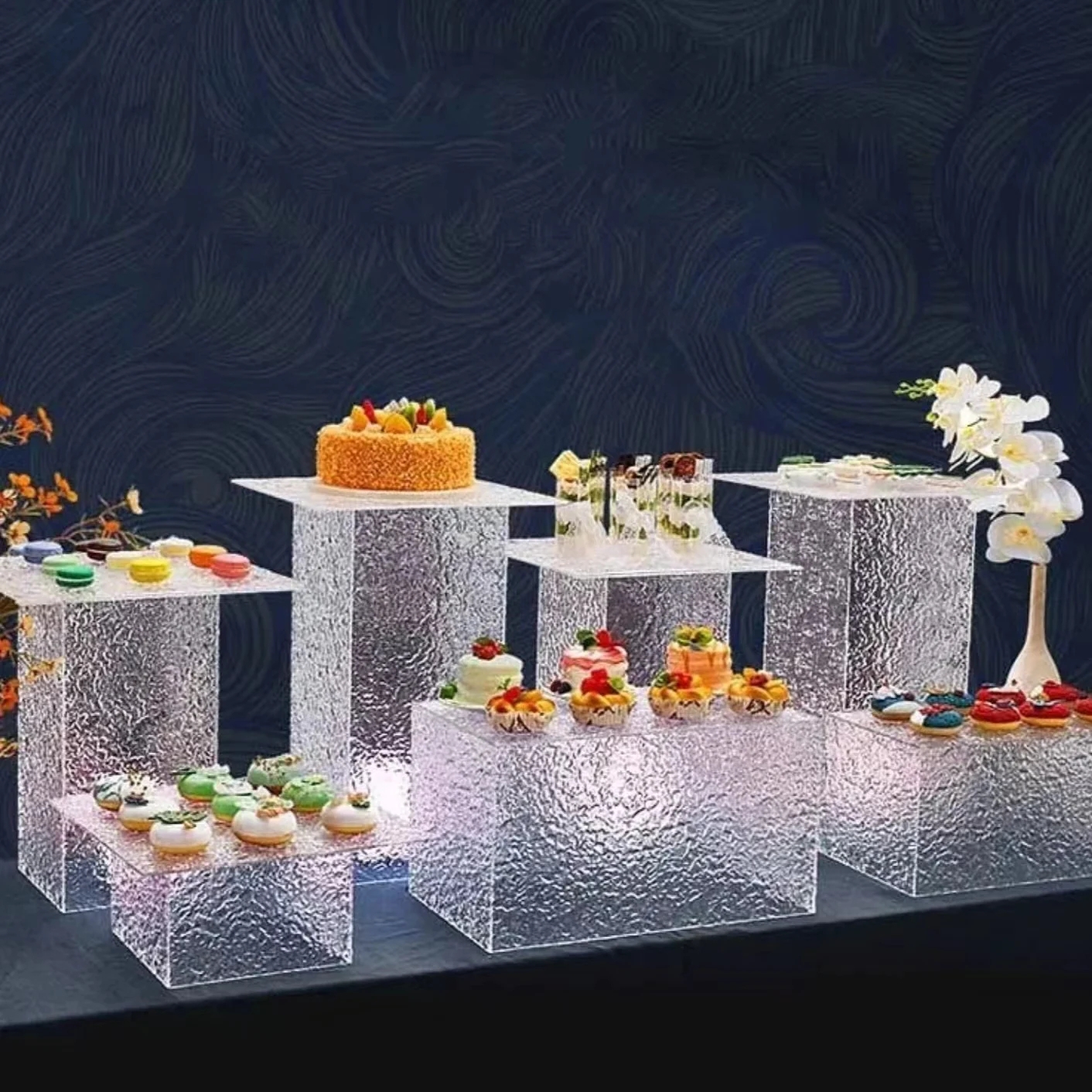 Buffet Risers: Crinkled Ice Translucent Crinkled Ice Buffet Risers