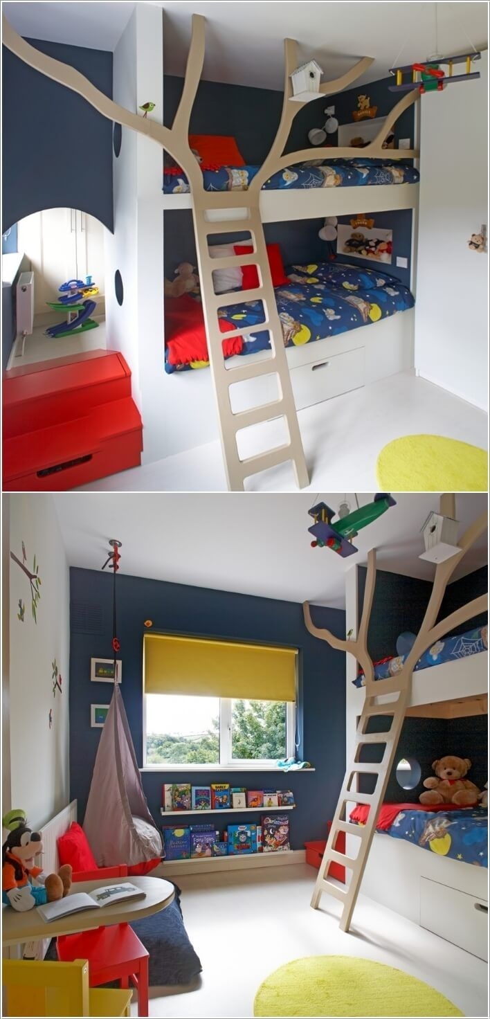 Built In Bunk Bed: Tree Shaped Ladder Tree Branch Bed Rail