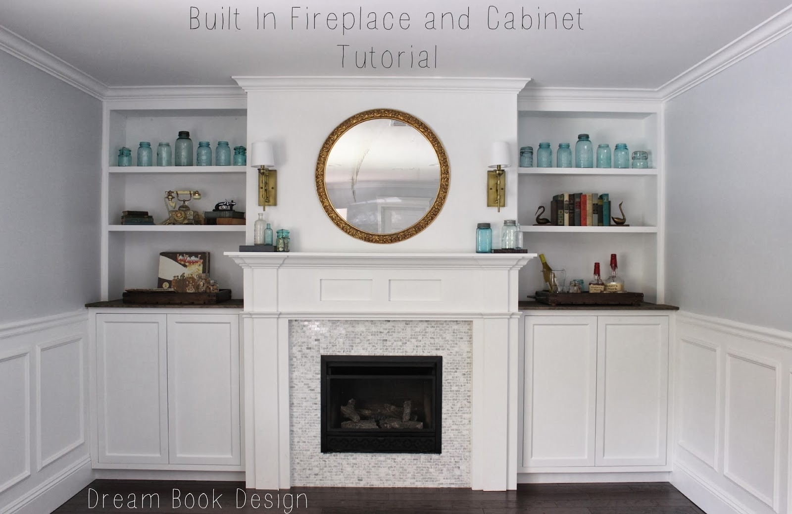 Built In Fireplace Surround with Mosaic Tile and Millwork