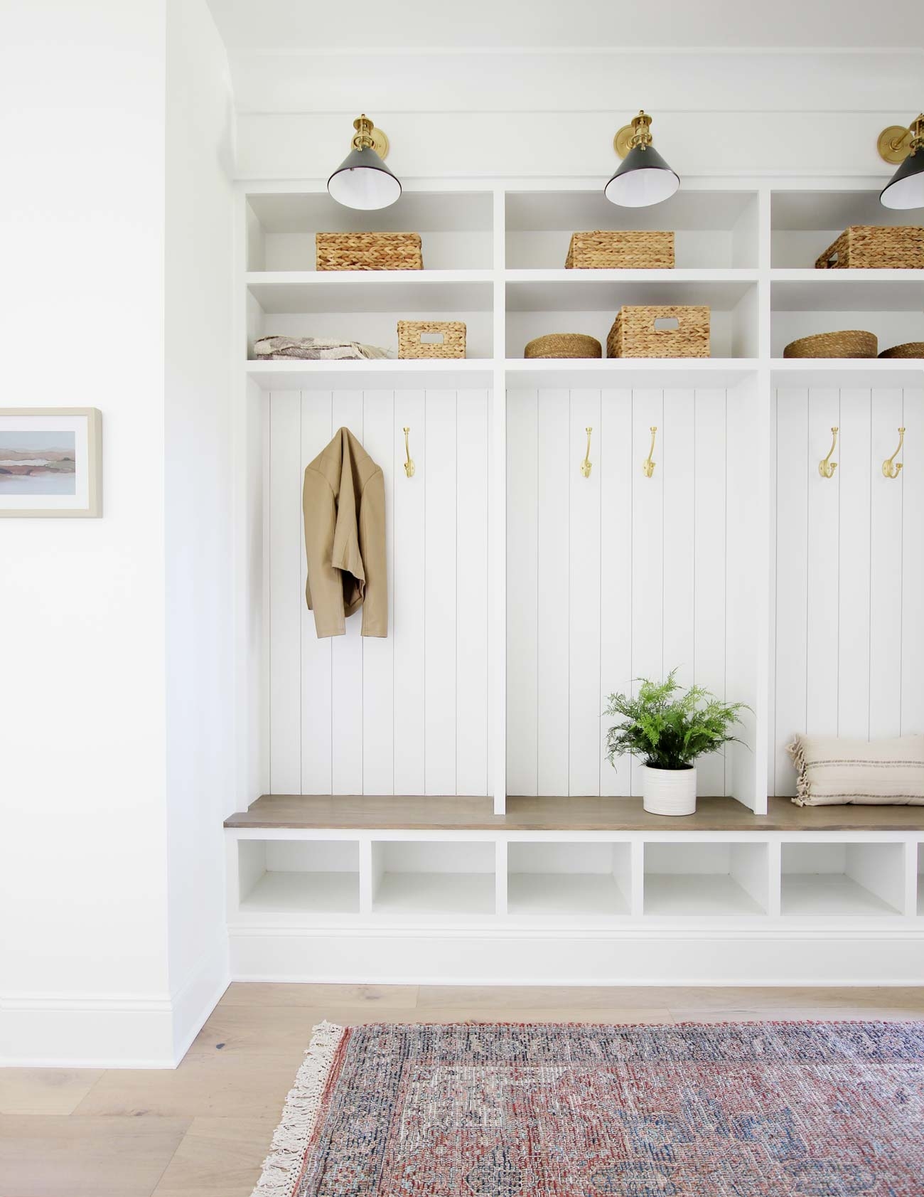 Built-In Mudroom Lockers with Beadboard Backing and Bench