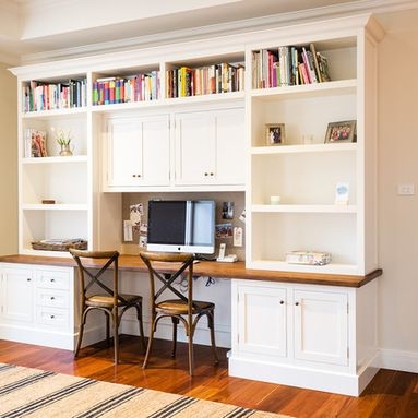 Built In Unit with X Back Desk Chairs and Double Workstation