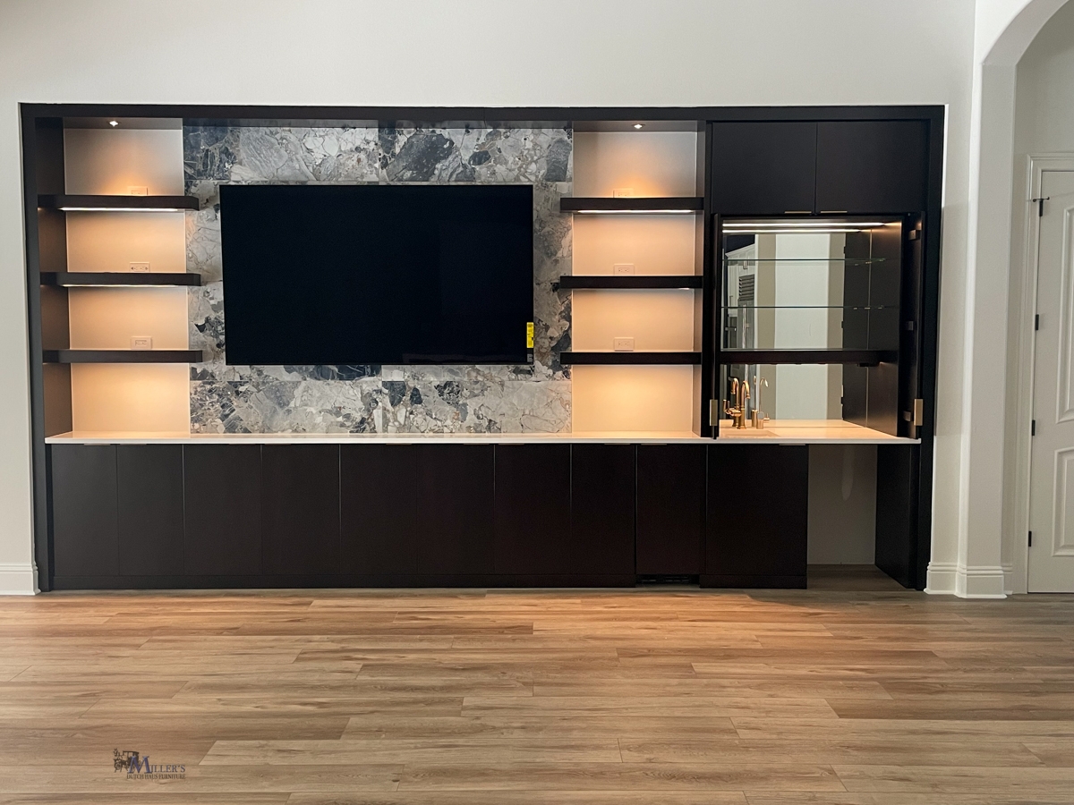 Built-In Wall Unit Stone Slab Accent Integrated Bar