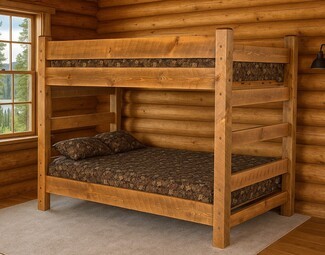 Bunk Bed: Barnwood Texture Queen Over Queen Adult Cabin Bunk Bed