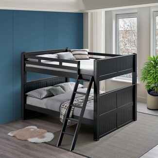Bunk Bed: Deep Teal Accent Wall Queen Over Queen Black Frame