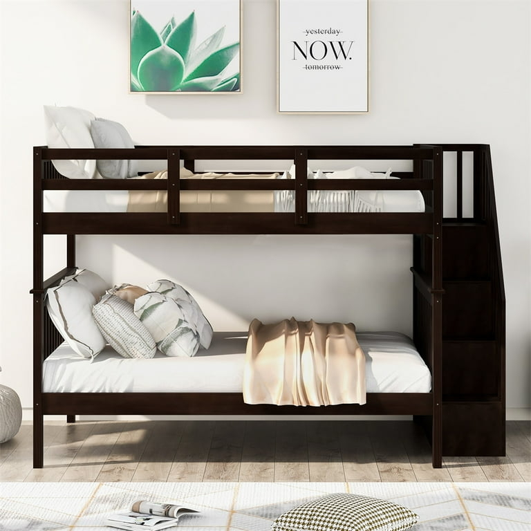 Bunk Bed: Espresso Stairway Storage Bunk Bed Stairs