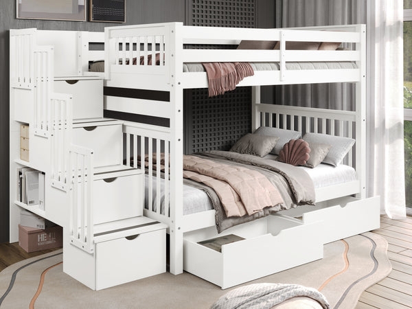 Bunk Bed: Full Over Full Underbed Drawers White Full over Full
