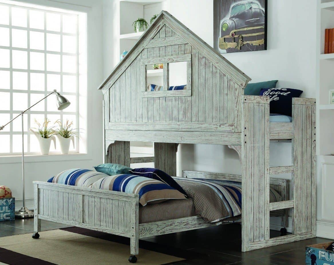 Bunk Bed: L-Shaped Design & Weathered Twin Over Full Bunk