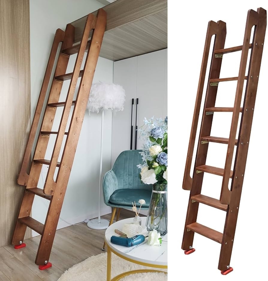 Bunk Bed Ladder: Brown Wood Finish Brown Wood Loft Ladder