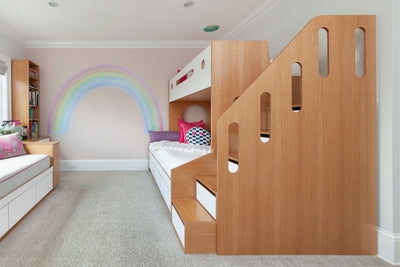 Bunk Bed: Light Oak Storage Pill Shaped Cutout Panel