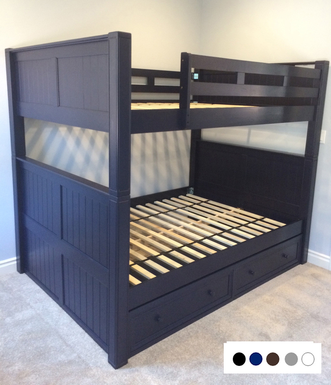 Bunk Bed: Navy Blue Finish Queen Over Queen Underbed Storage