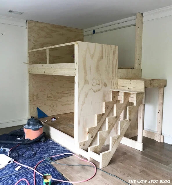 Bunk Bed: Raw Wood Finish Plywood Unfinished Wood Bunk Beds