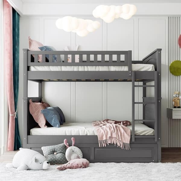 Bunk Bed: Slate Gray Full Over Full Bunk Bed with Trundle