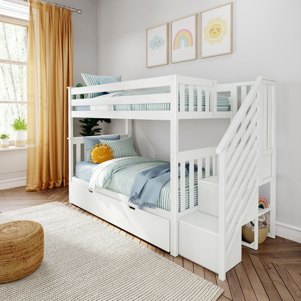 Bunk Bed: Staircase White Wood Frame White Staircase Bunk Bed