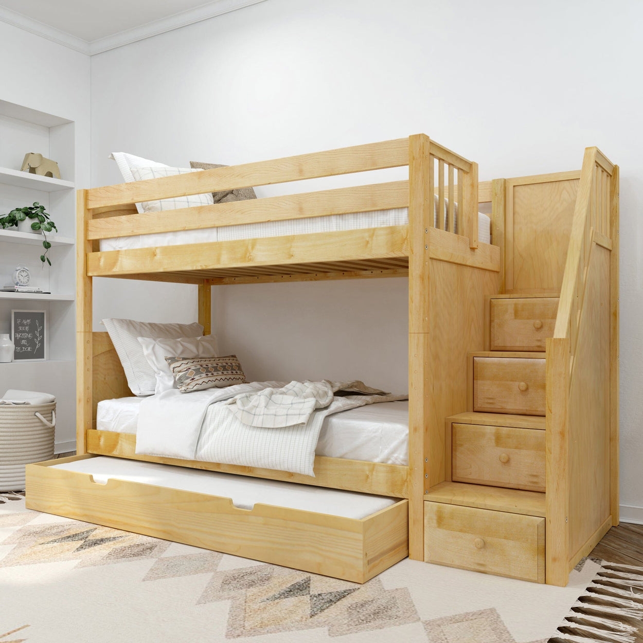 Bunk Bed: Storage Stairs Blonde Wood Blonde Wood Trundle Bed