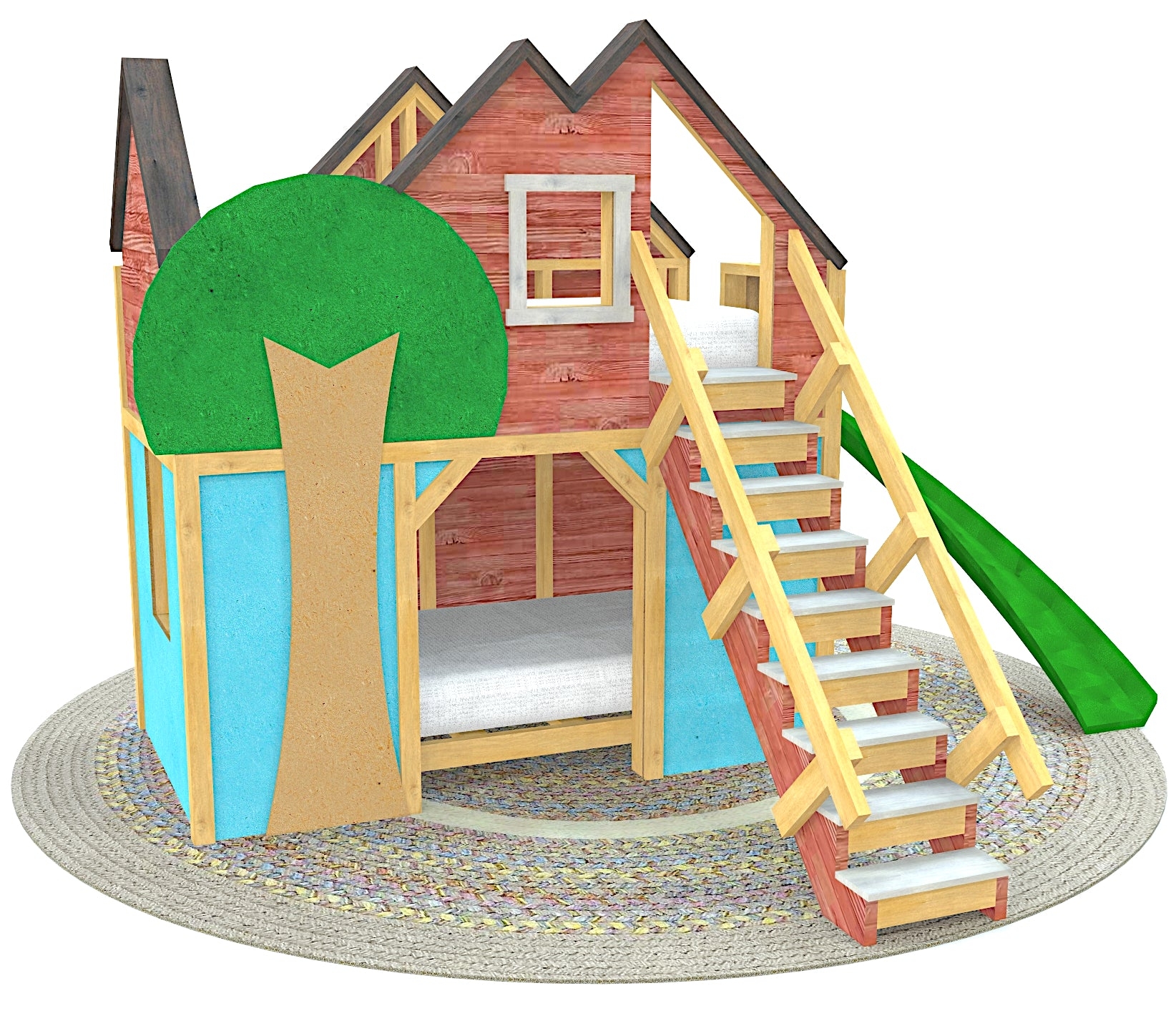 Bunk Bed: Tree Silhouette and Kids Bed with Slide Set