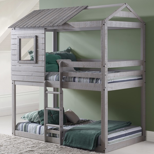 Bunk Bed: Treehouse Canopy & Grey Rustic Kids Bed Frame
