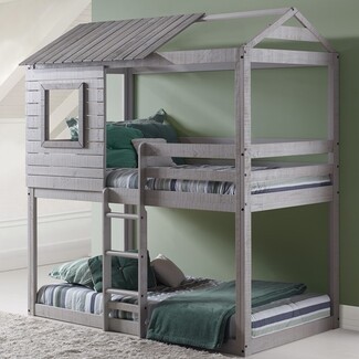 Bunk Bed: Treehouse Canopy & Grey Rustic Kids Bed Frame
