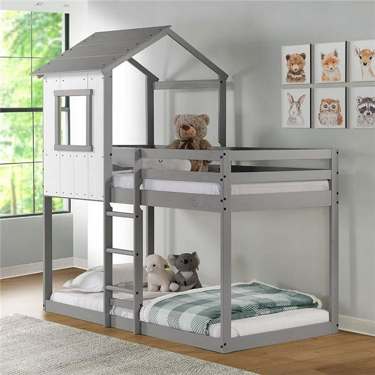 Bunk Bed: Treehouse Frame & Rustic White House Bed
