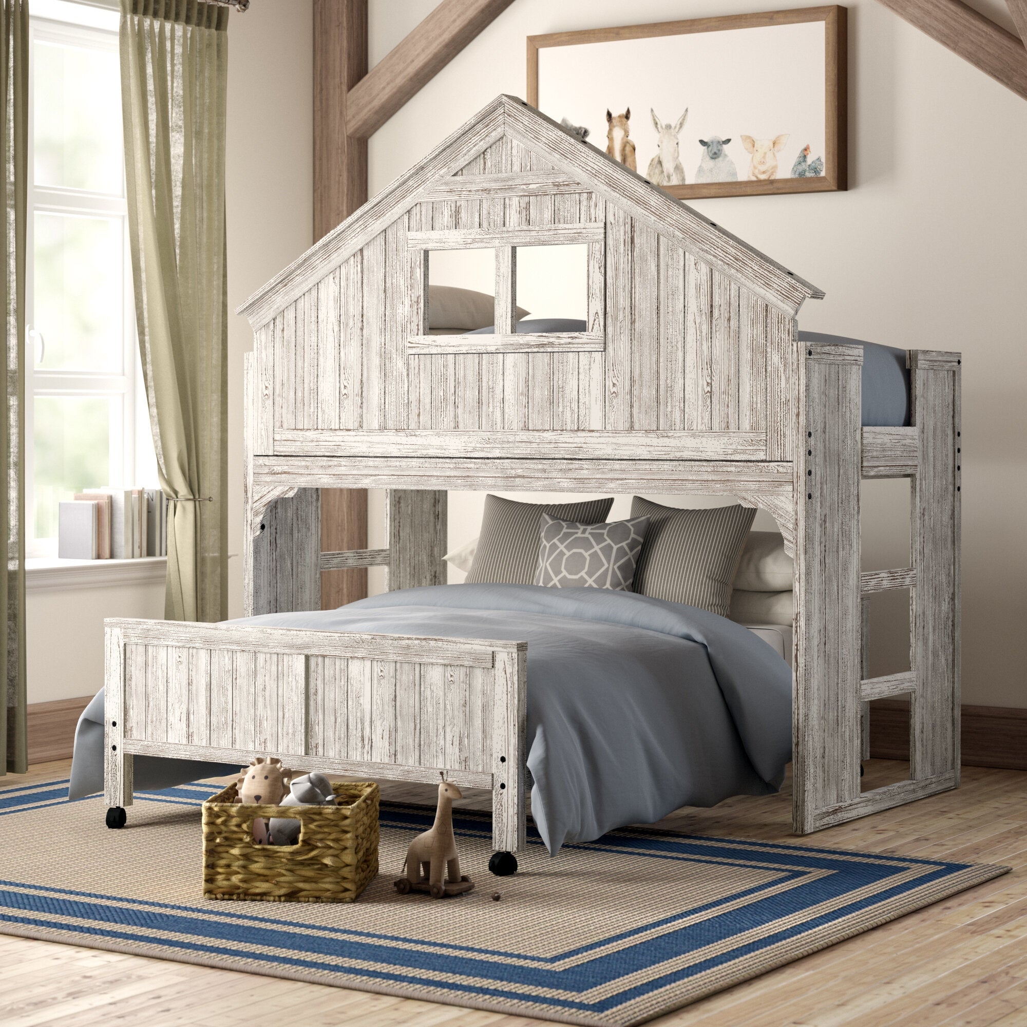 Bunk Bed: Treehouse Silhouette & Distressed White Bunk Bed