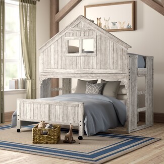 Bunk Bed: Treehouse Silhouette & Distressed White Bunk Bed