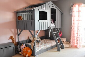 Bunk Bed: Vertical Siding & Grey Cabin Bed Design