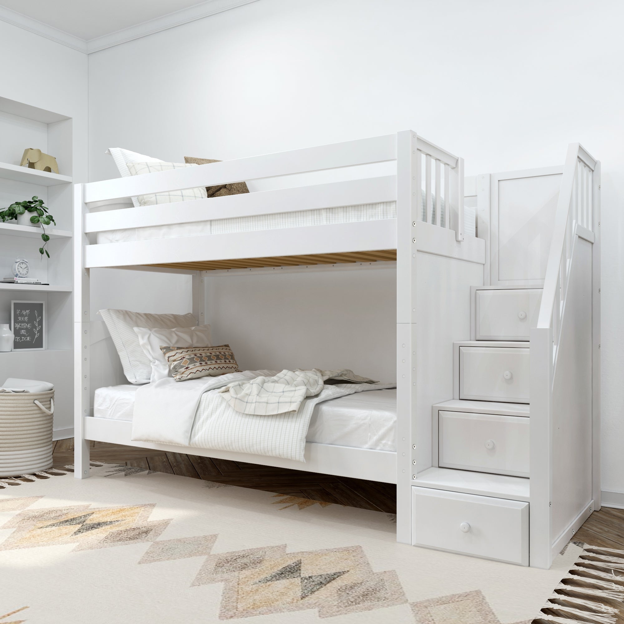 Bunk Bed: White Integrated Staircase Space Saving Bunk Bed
