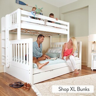 Bunk Bed: White Queen Bunk Bed with Trundle for Family Bedrooms