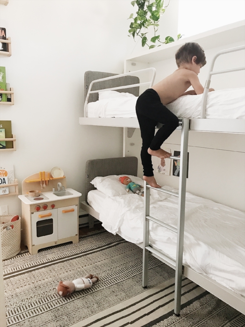 Bunk Bed with Upholstered Headboard and Wall Mounted Bunks