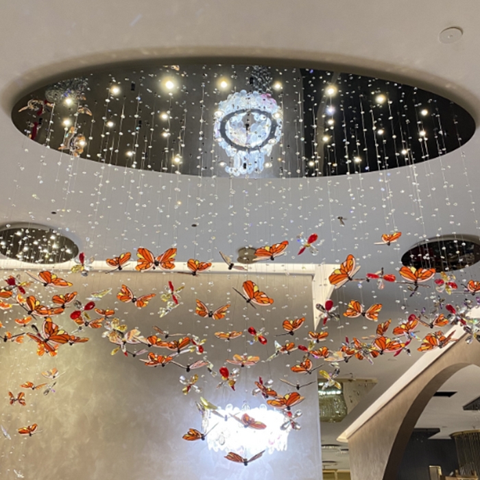 Butterfly Chandelier Stained Glass Cascading Design Light