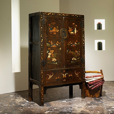 Cabinet Hand Painted Landscape and Traditional Shanxi Armoire