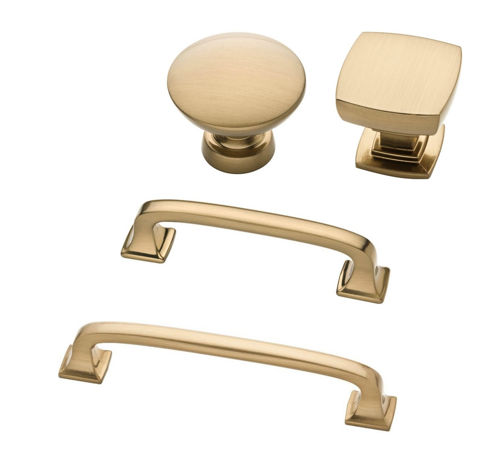 Cabinet Hardware Flared Bases Brushed Gold Loft Pulls