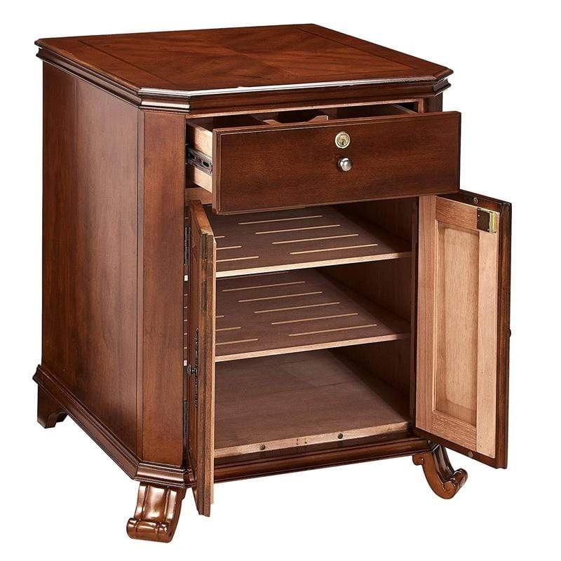 Cabinet Humidor Slotted Shelves Locking Drawer Walnut