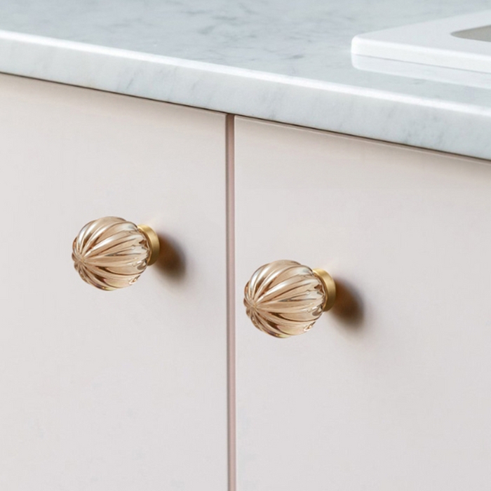 Cabinet Knob Fluted Glass Champagne Bronze Melon Shape