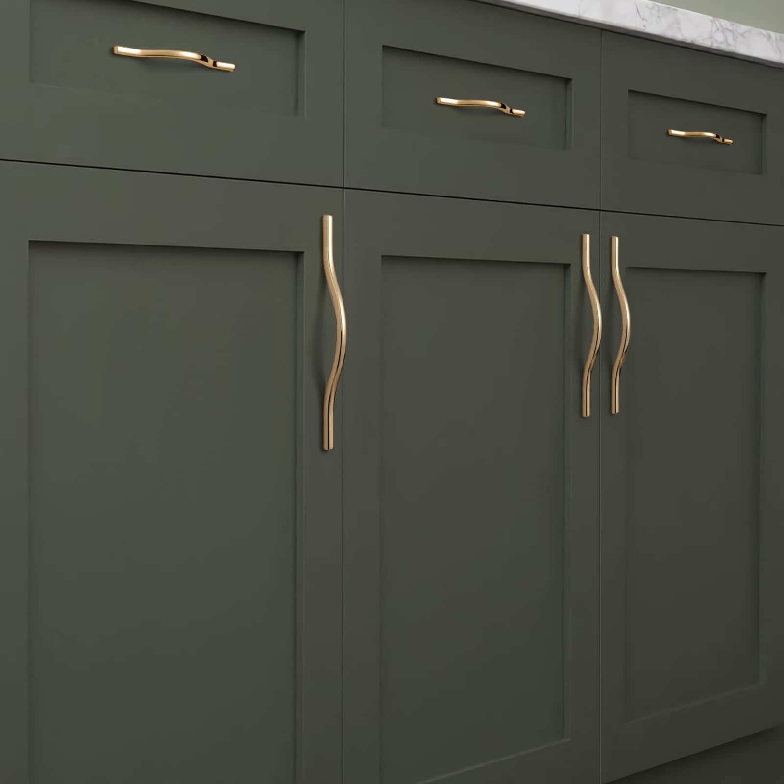 Cabinet Pulls Organic Curve Brushed Brass Low Profile Pull