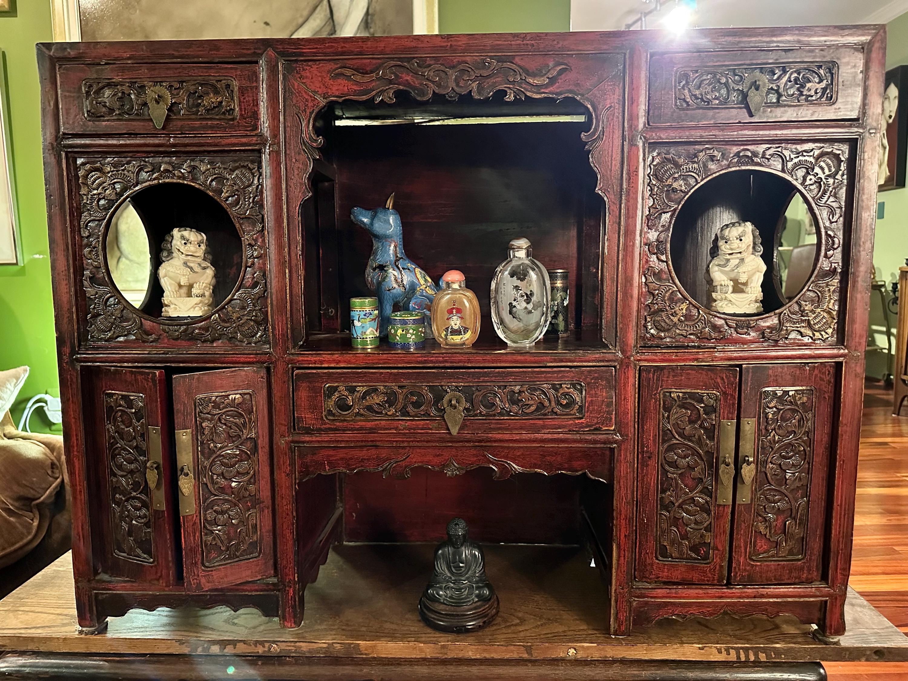 Cabinet Vintage Chinese Display with Unique Moon Apertures