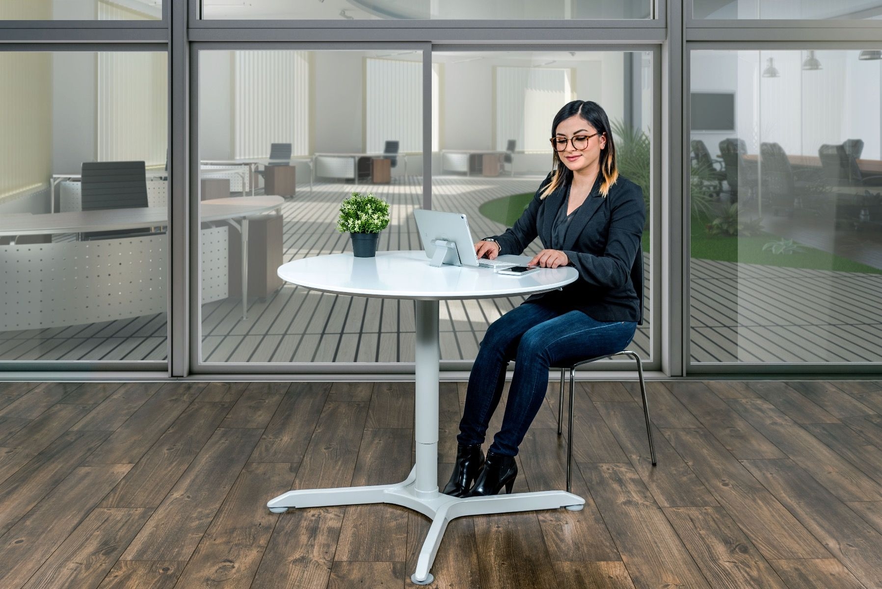 Cafe Table Pneumatic Base Height Adjustable Office Table