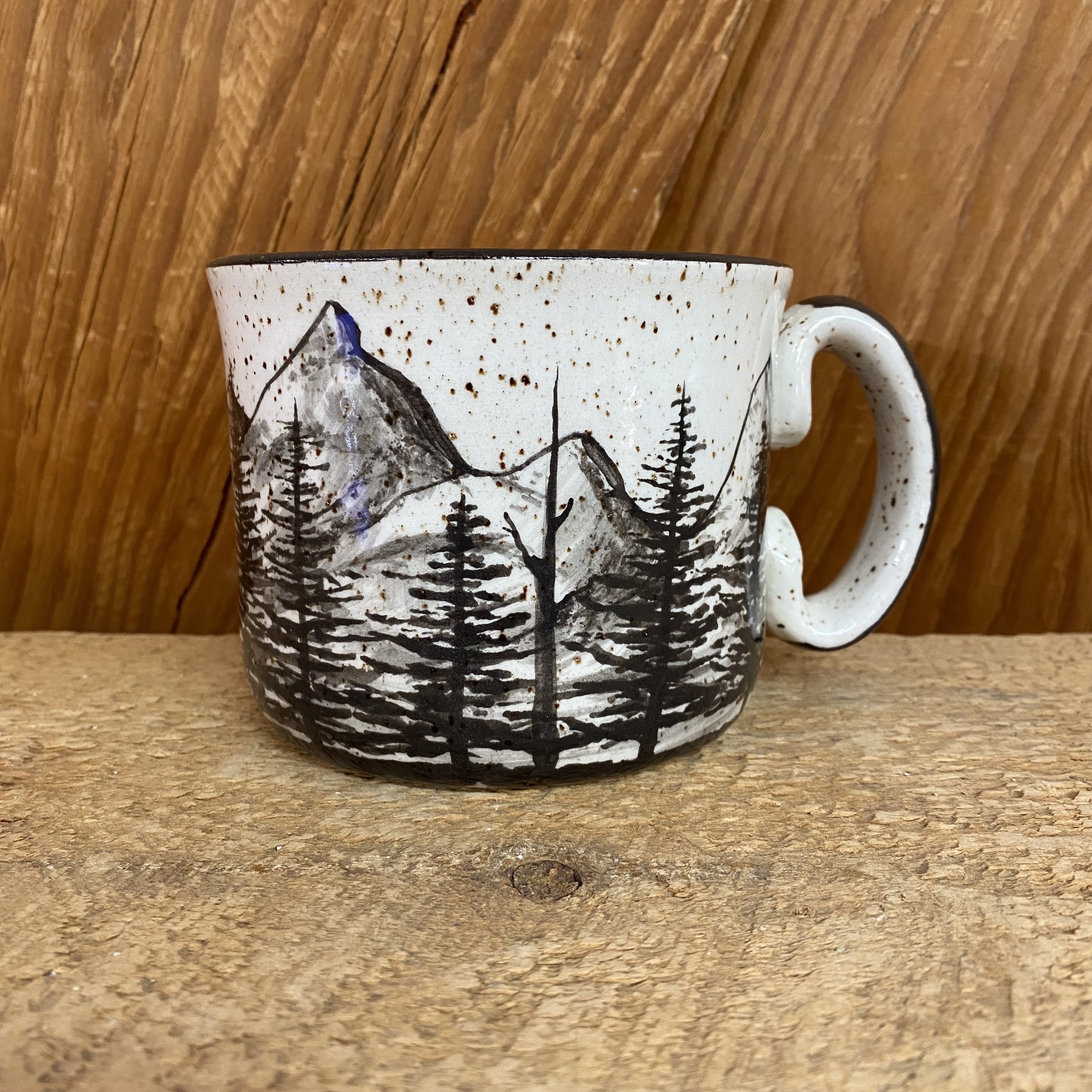 Camp Mug with Hand Painted Mountains and Speckled Stoneware Finish