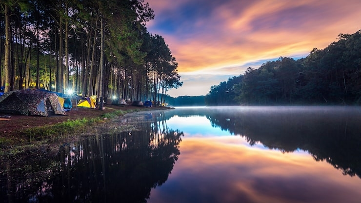 Camping Tent Lakeside Campsite Lakeside Camping Retreat
