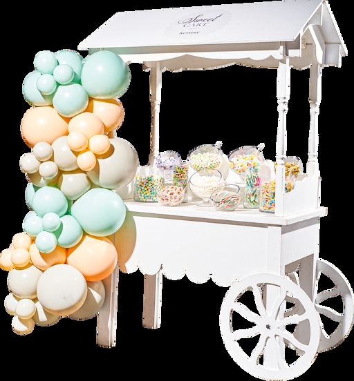 Candy Cart with Scalloped Trim and Organic Balloon Garland