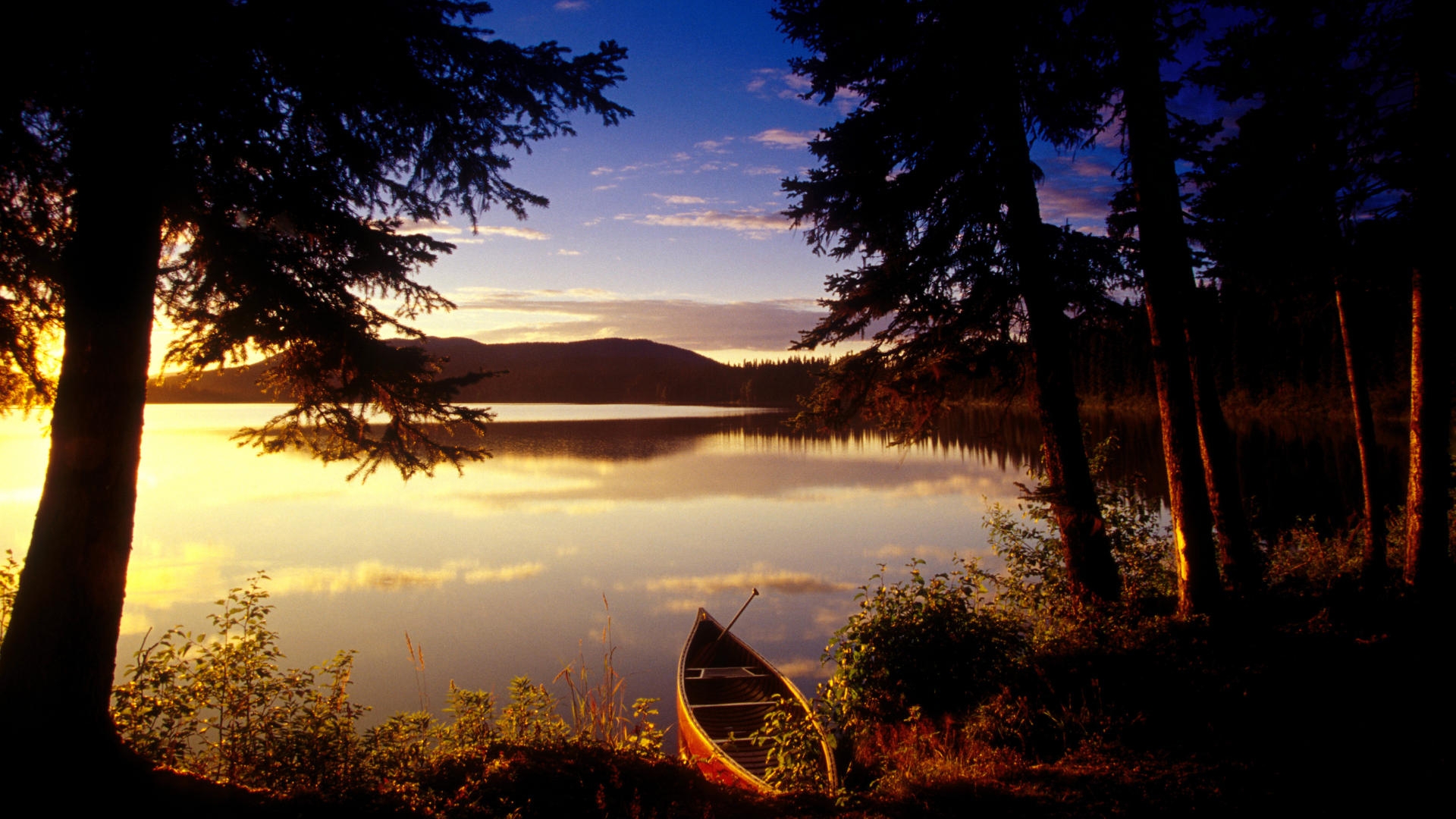 Canoe Sunset Reflection Peaceful Canoe Landscape Art