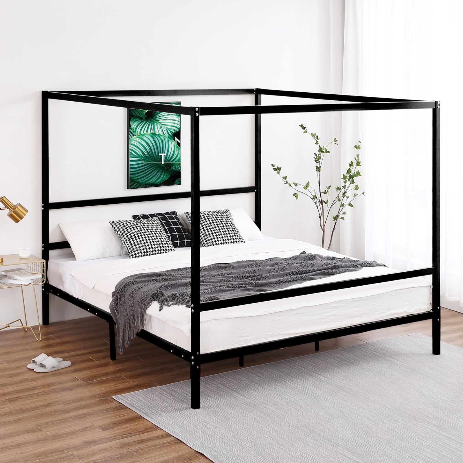 Canopy Bed having Square Profile Metal and Industrial Style