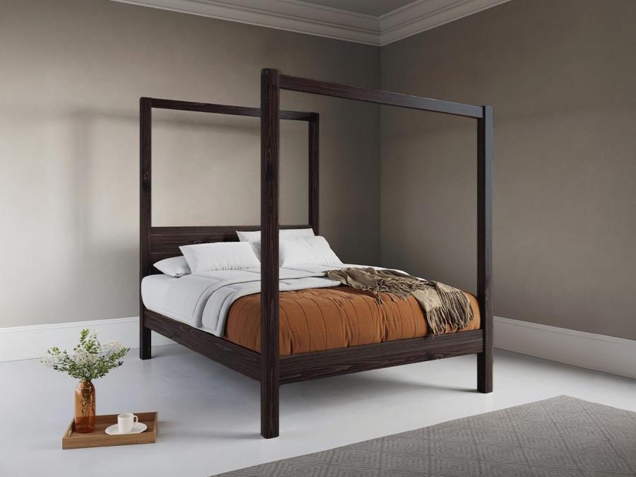 Canopy Bed in Coffee Bean Finish with Modern Wood Frame