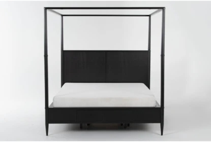 Canopy Bed including Integrated Storage Drawers and Solid Panel